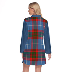 Crichton Tartan Women's Lapel Shirt Dress With Long Sleeve