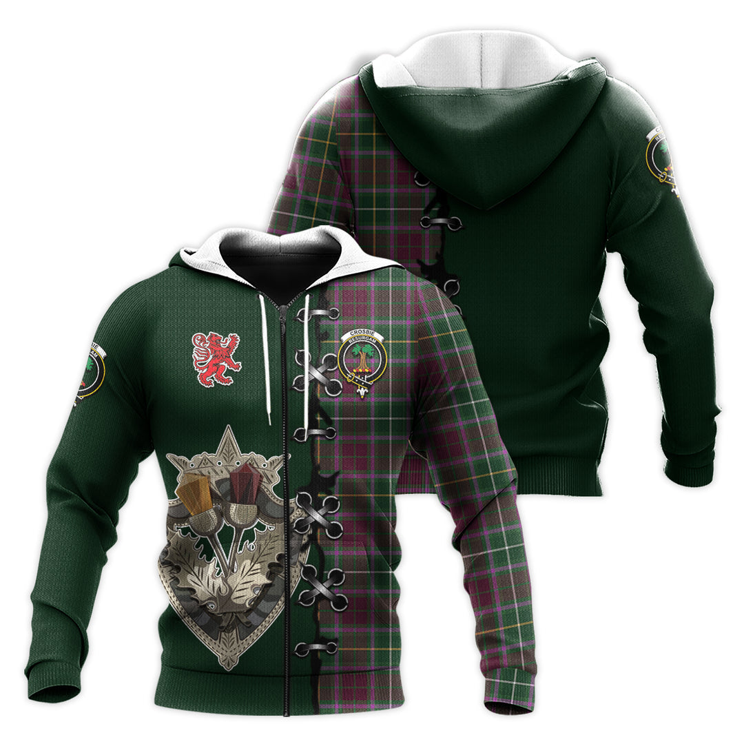 Crosbie Tartan Hoodie - Lion Rampant And Celtic Thistle Style