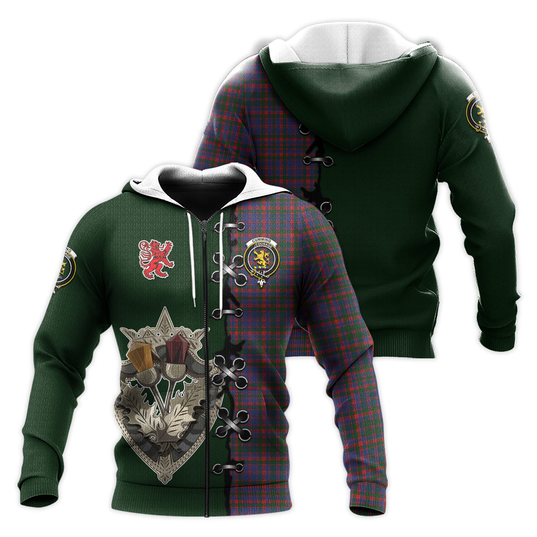 Cumming Tartan Hoodie - Lion Rampant And Celtic Thistle Style