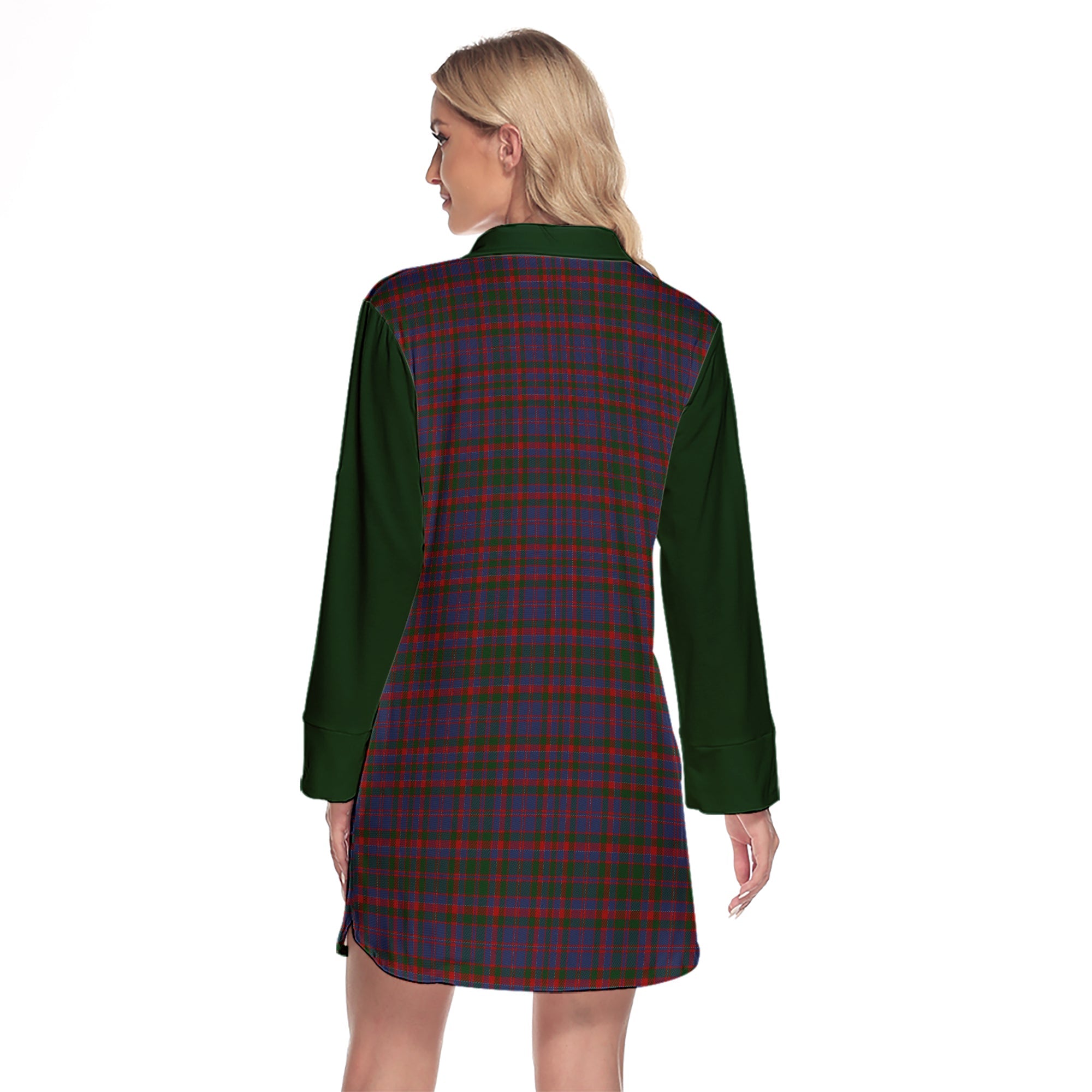 Cumming Tartan Women's Lapel Shirt Dress With Long Sleeve