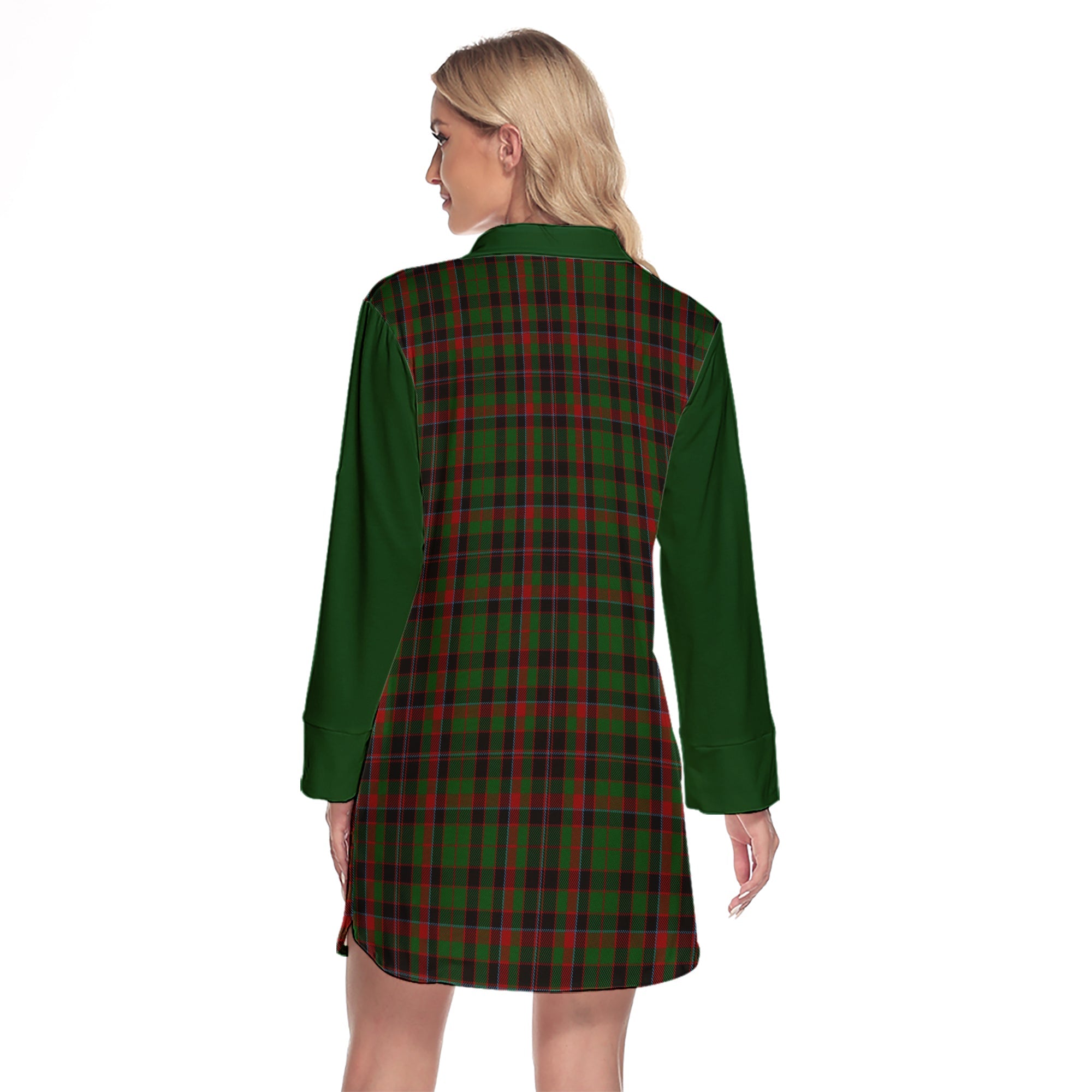 Cumming Hunting Tartan Women's Lapel Shirt Dress With Long Sleeve