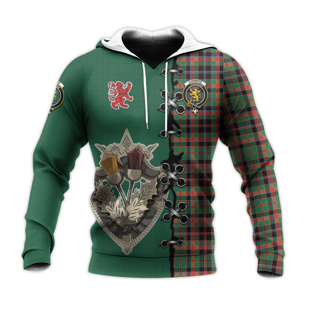 Cumming Hunting Ancient Tartan Hoodie - Lion Rampant And Celtic Thistle Style