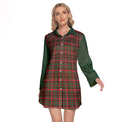 Cumming Hunting Modern Tartan Women's Lapel Shirt Dress With Long Sleeve