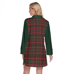 Cumming Hunting Modern Tartan Women's Lapel Shirt Dress With Long Sleeve