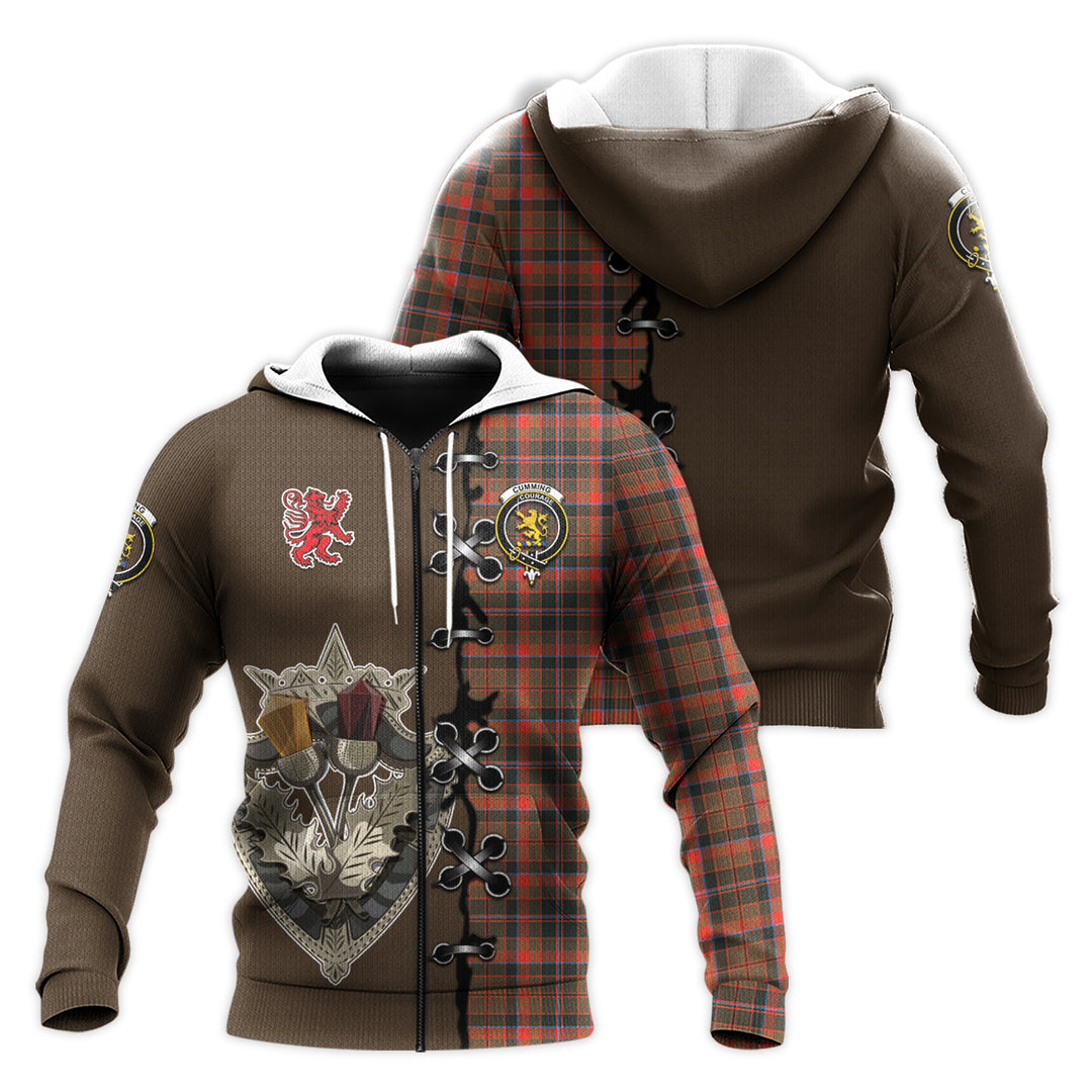 Cumming Hunting Weathered Tartan Hoodie - Lion Rampant And Celtic Thistle Style