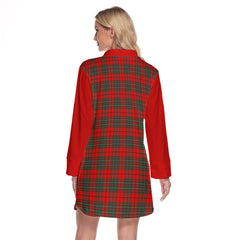 Cumming Modern Tartan Women's Lapel Shirt Dress With Long Sleeve