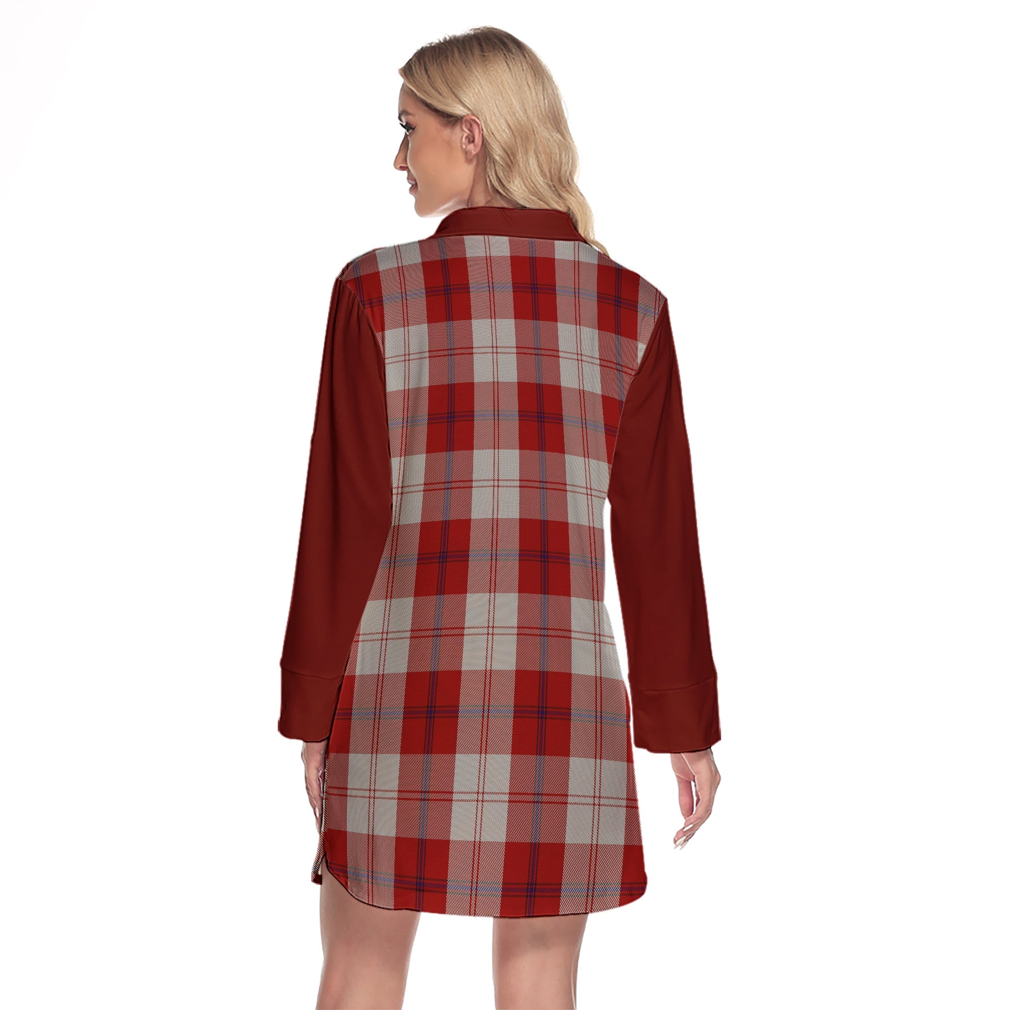 Cunningham Dress Tartan Women's Lapel Shirt Dress With Long Sleeve