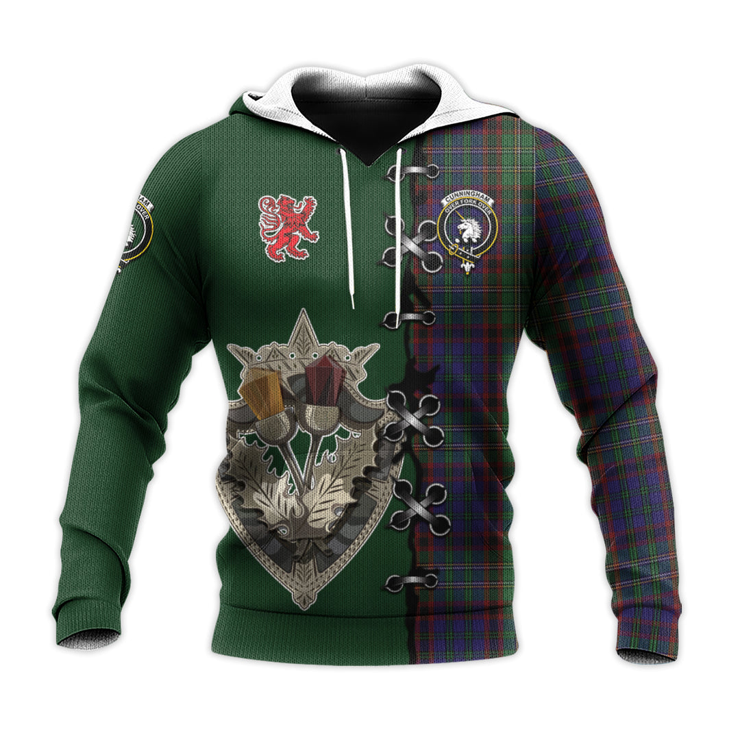 Cunningham Hunting Tartan Hoodie - Lion Rampant And Celtic Thistle Style