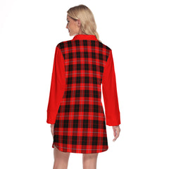 Cunningham Modern Tartan Women's Lapel Shirt Dress With Long Sleeve