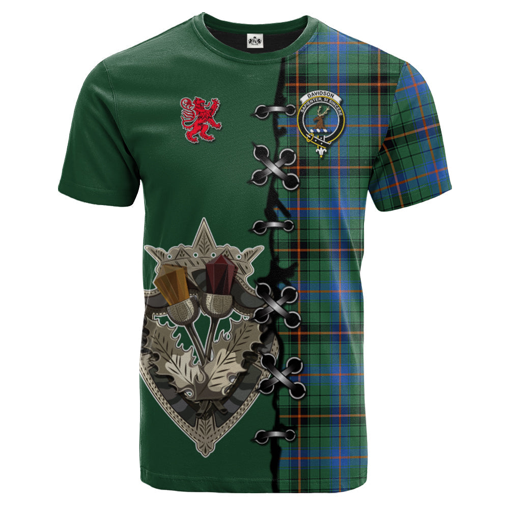 Davidson Ancient Tartan T-shirt - Lion Rampant And Celtic Thistle Style