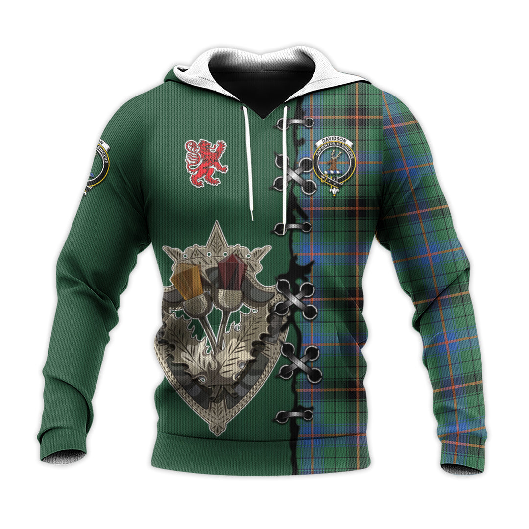 Davidson Ancient Tartan Hoodie - Lion Rampant And Celtic Thistle Style