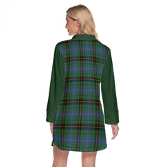 Davidson Ancient Tartan Women's Lapel Shirt Dress With Long Sleeve