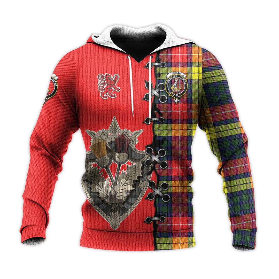 Dewar Tartan Hoodie - Lion Rampant And Celtic Thistle Style