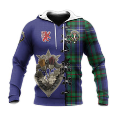 Donnachaidh Tartan Hoodie - Lion Rampant And Celtic Thistle Style