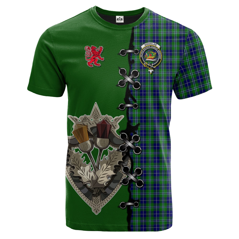 Douglas Tartan T-shirt - Lion Rampant And Celtic Thistle Style