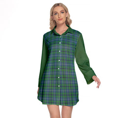 Douglas Ancient Tartan Women's Lapel Shirt Dress With Long Sleeve