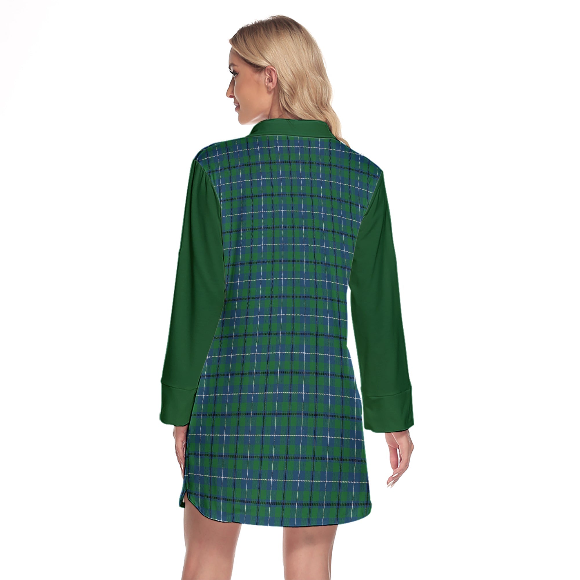 Douglas Ancient Tartan Women's Lapel Shirt Dress With Long Sleeve