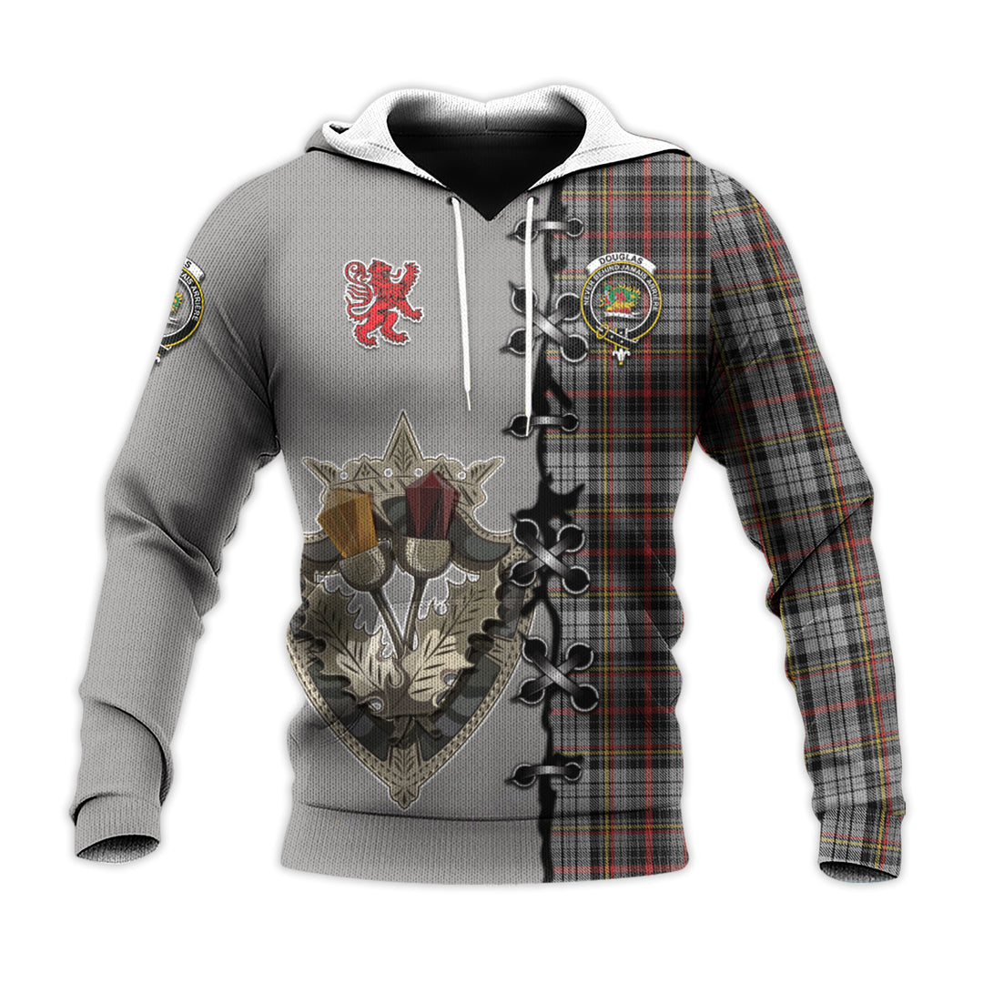 Douglas Ancient Dress Tartan Hoodie - Lion Rampant And Celtic Thistle Style