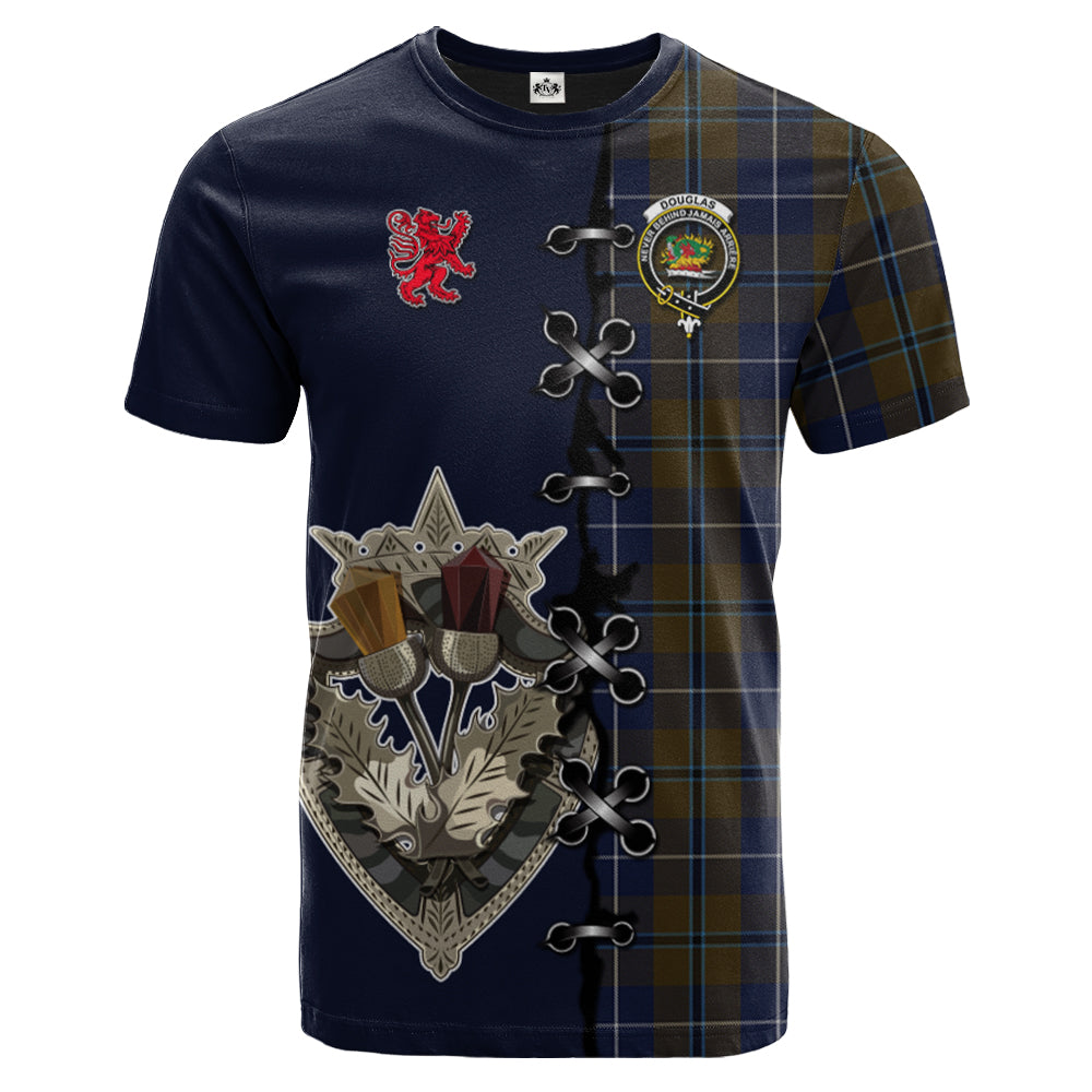 Douglas Brown Tartan T-shirt - Lion Rampant And Celtic Thistle Style