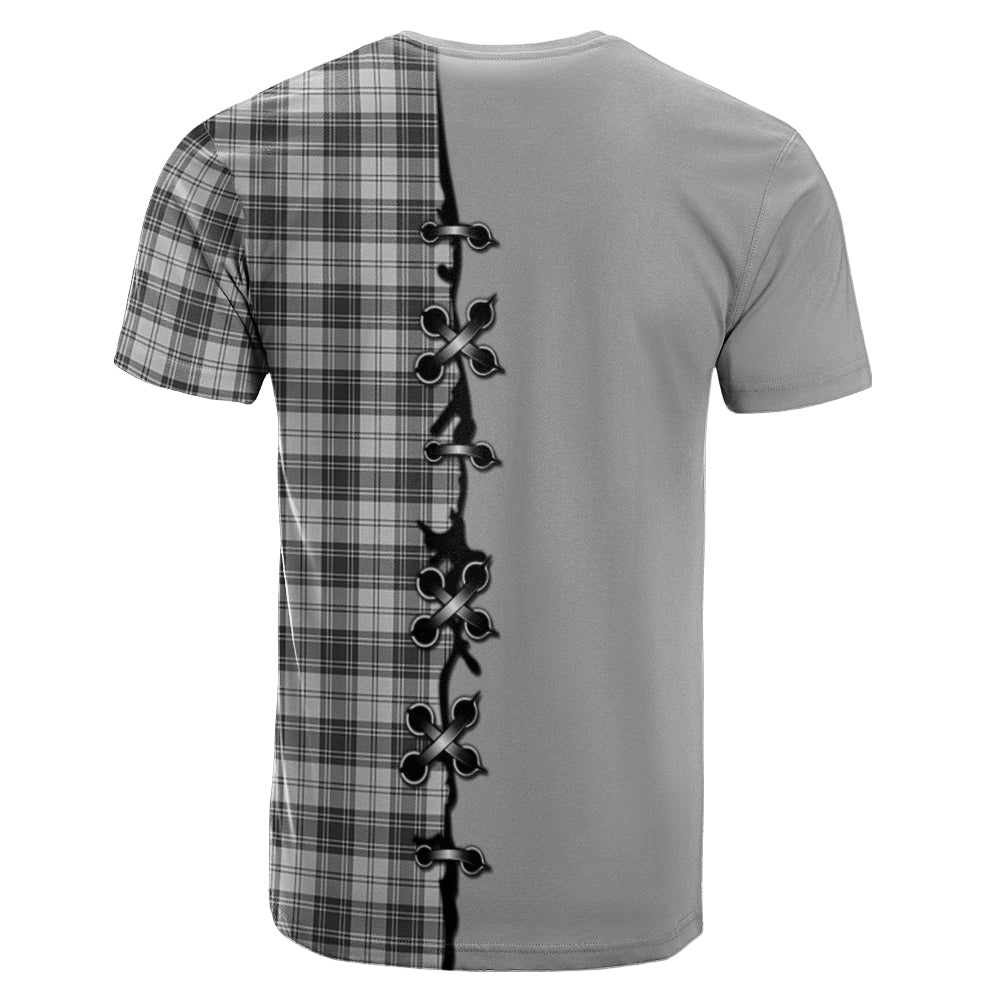 Douglas Grey Modern Tartan T-shirt - Lion Rampant And Celtic Thistle Style