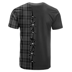 Drummond Grey Tartan T-shirt - Lion Rampant And Celtic Thistle Style