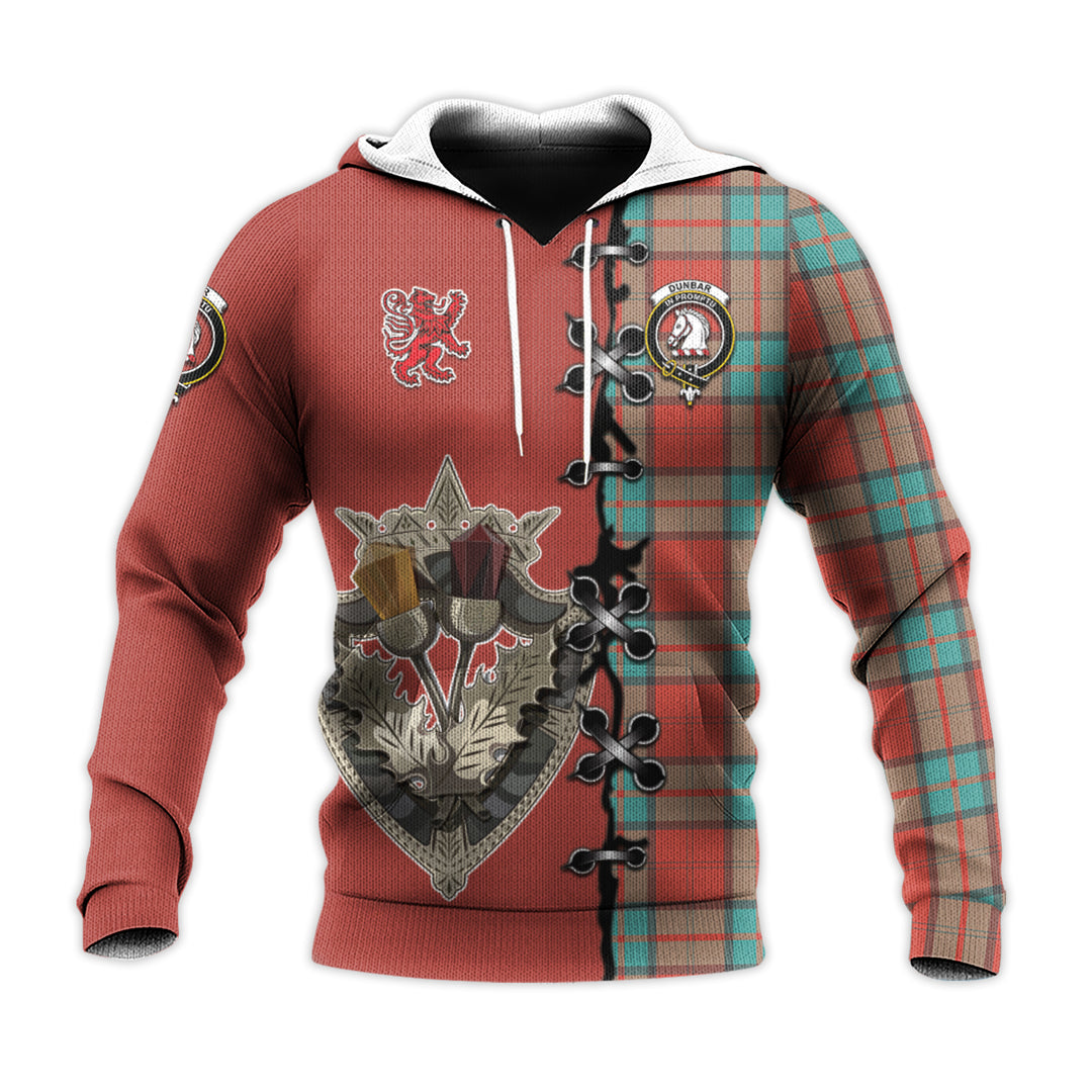 Dunbar Ancient Tartan Hoodie - Lion Rampant And Celtic Thistle Style