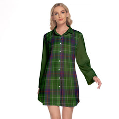 Duncan Tartan Women's Lapel Shirt Dress With Long Sleeve