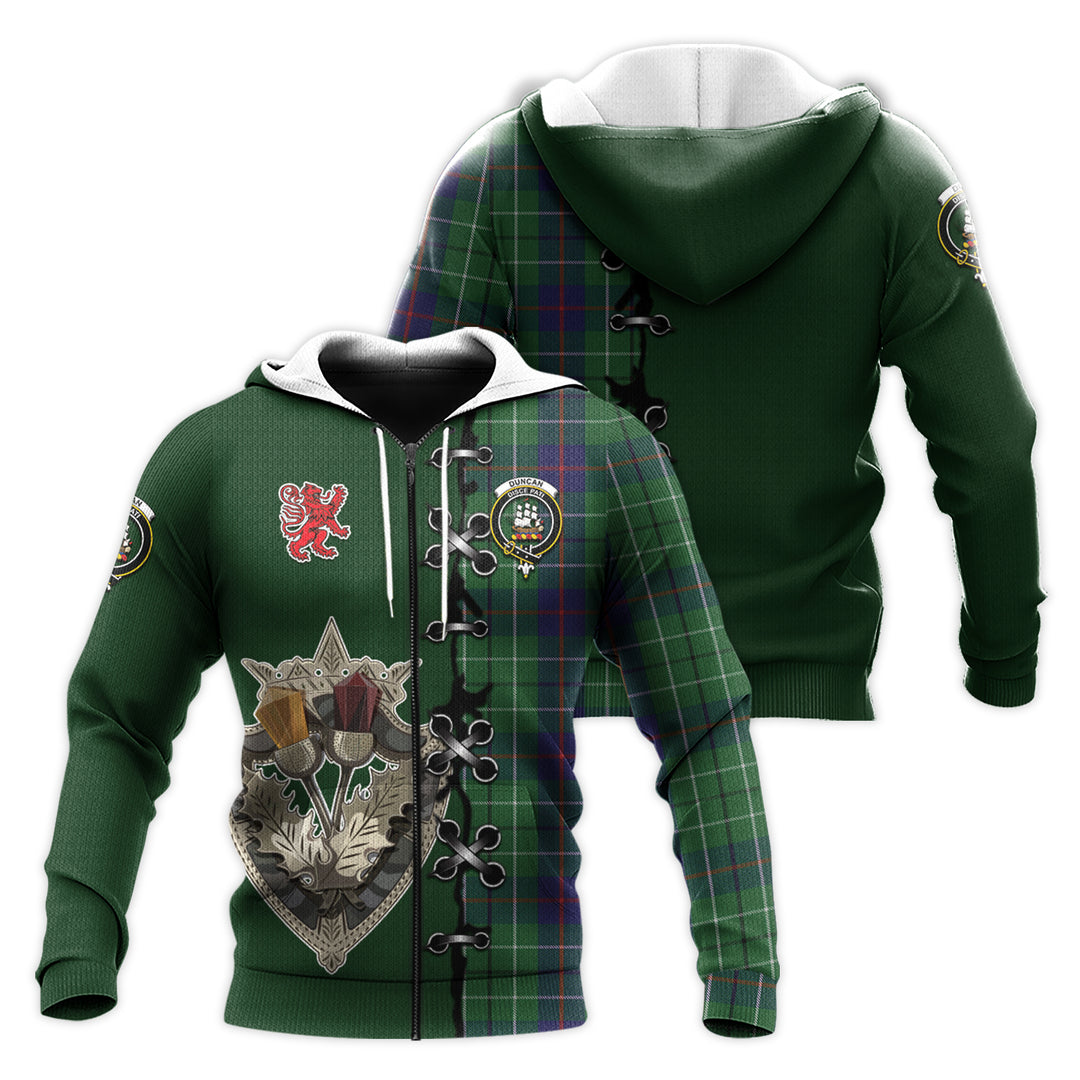 Duncan Tartan Hoodie - Lion Rampant And Celtic Thistle Style