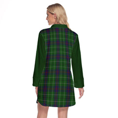 Duncan Tartan Women's Lapel Shirt Dress With Long Sleeve