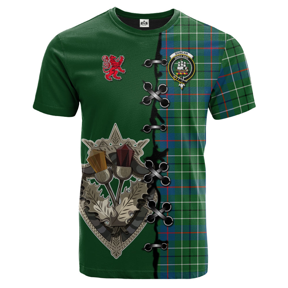 Duncan Ancient Tartan T-shirt - Lion Rampant And Celtic Thistle Style