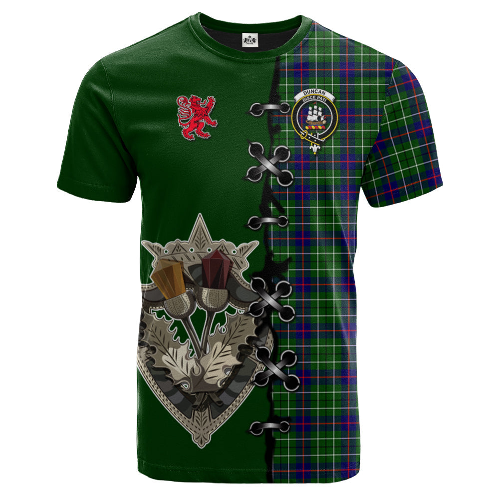 Duncan Modern Tartan T-shirt - Lion Rampant And Celtic Thistle Style