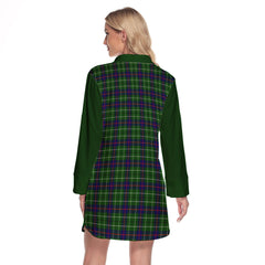 Duncan Modern Tartan Women's Lapel Shirt Dress With Long Sleeve