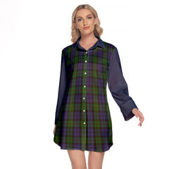 Dundas Tartan Women's Lapel Shirt Dress With Long Sleeve