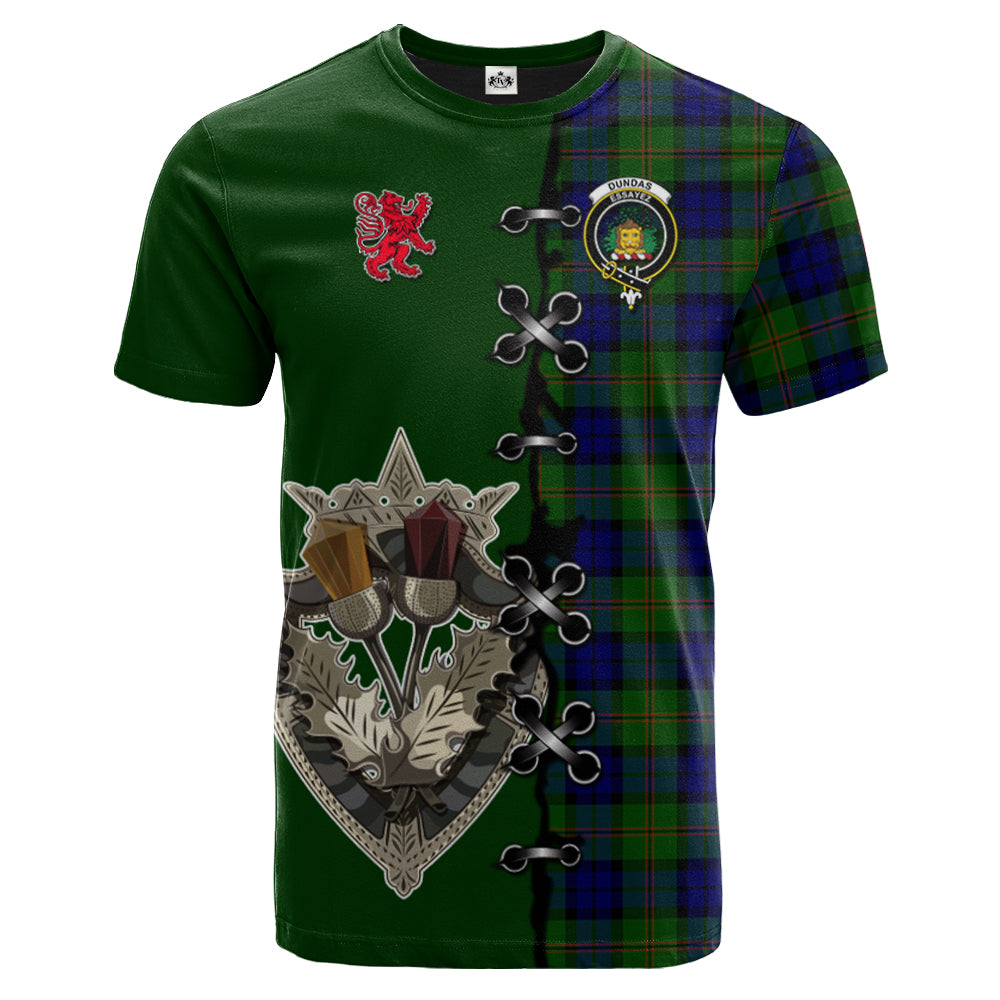 Dundas Modern Tartan T-shirt - Lion Rampant And Celtic Thistle Style