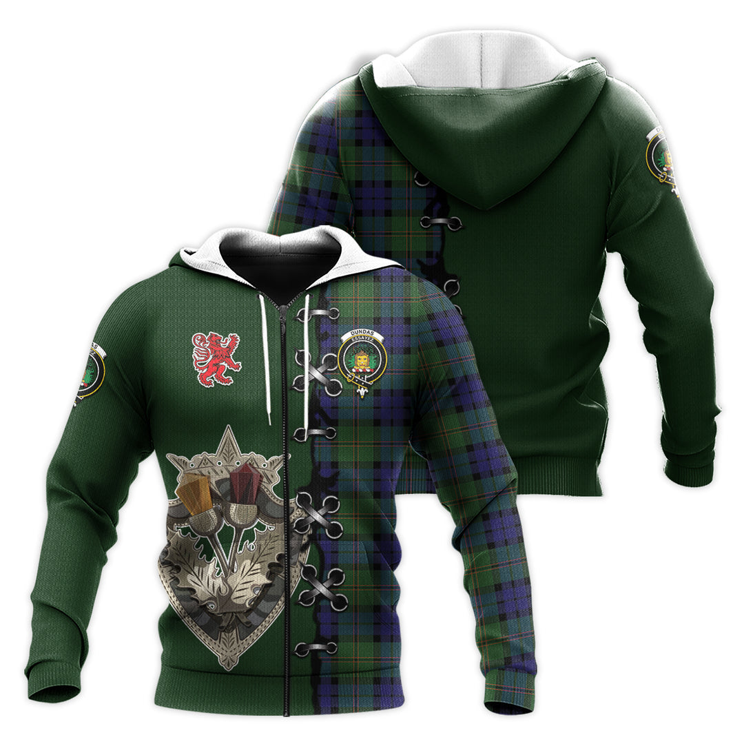 Dundas Modern Tartan Hoodie - Lion Rampant And Celtic Thistle Style