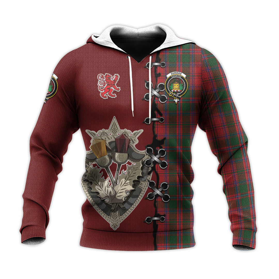 Dundas Red Tartan Hoodie - Lion Rampant And Celtic Thistle Style