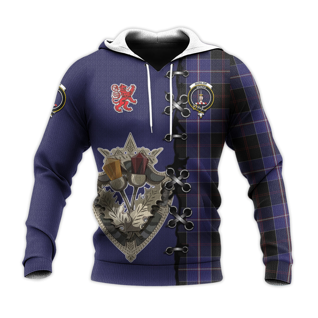 Dunlop Tartan Hoodie - Lion Rampant And Celtic Thistle Style