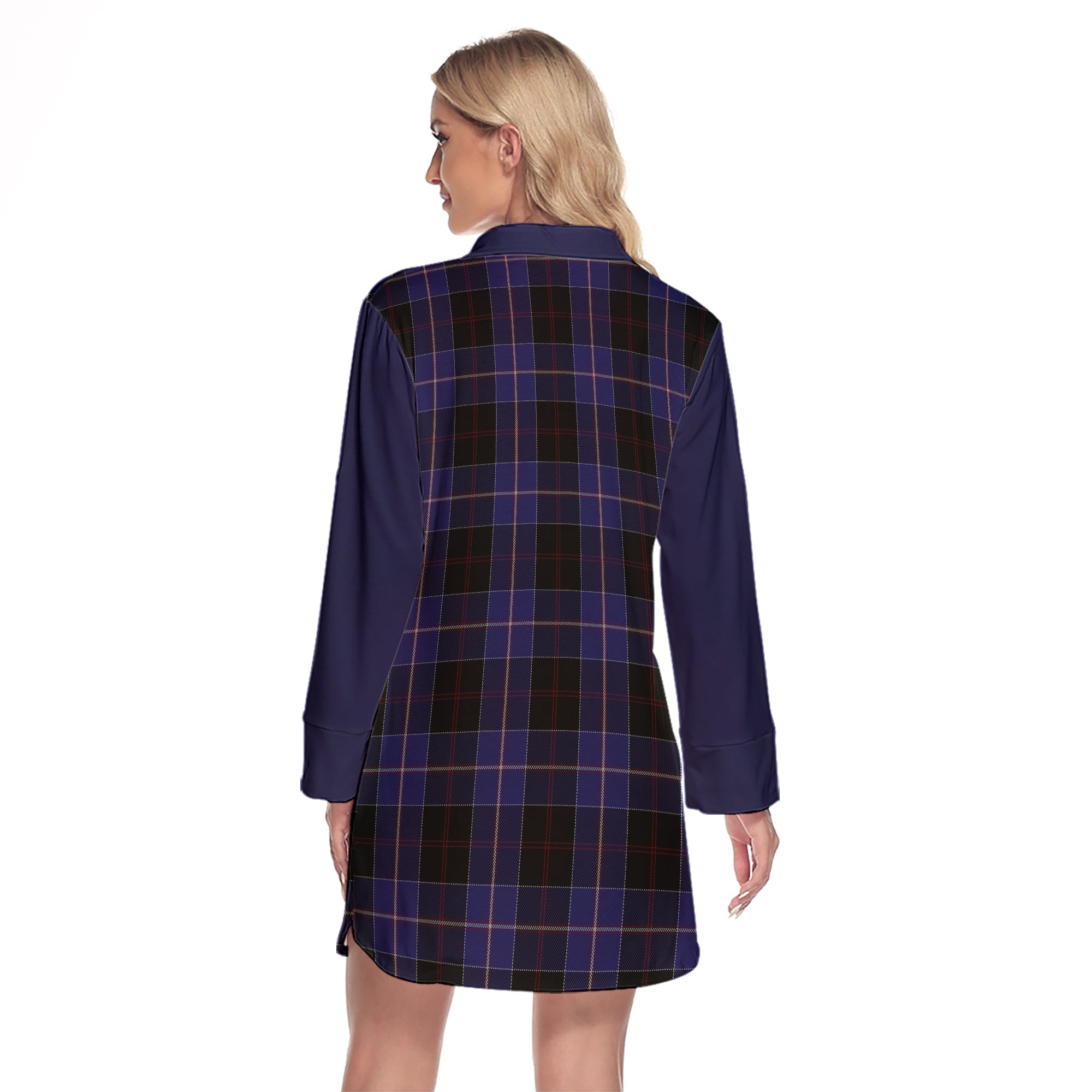 Dunlop Tartan Women's Lapel Shirt Dress With Long Sleeve