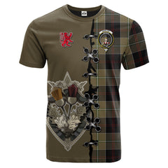 Dunlop Hunting Tartan T-shirt - Lion Rampant And Celtic Thistle Style