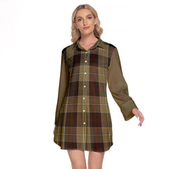 Dunlop Hunting Tartan Women's Lapel Shirt Dress With Long Sleeve