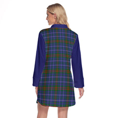 Edmonstone Tartan Women's Lapel Shirt Dress With Long Sleeve