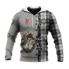 Erskine Black and White Tartan Hoodie - Lion Rampant And Celtic Thistle Style