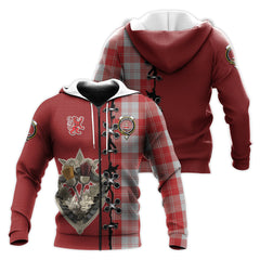 Erskine Red Tartan Hoodie - Lion Rampant And Celtic Thistle Style