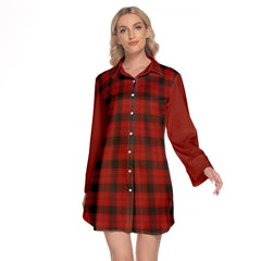 Ewing Tartan Women's Lapel Shirt Dress With Long Sleeve