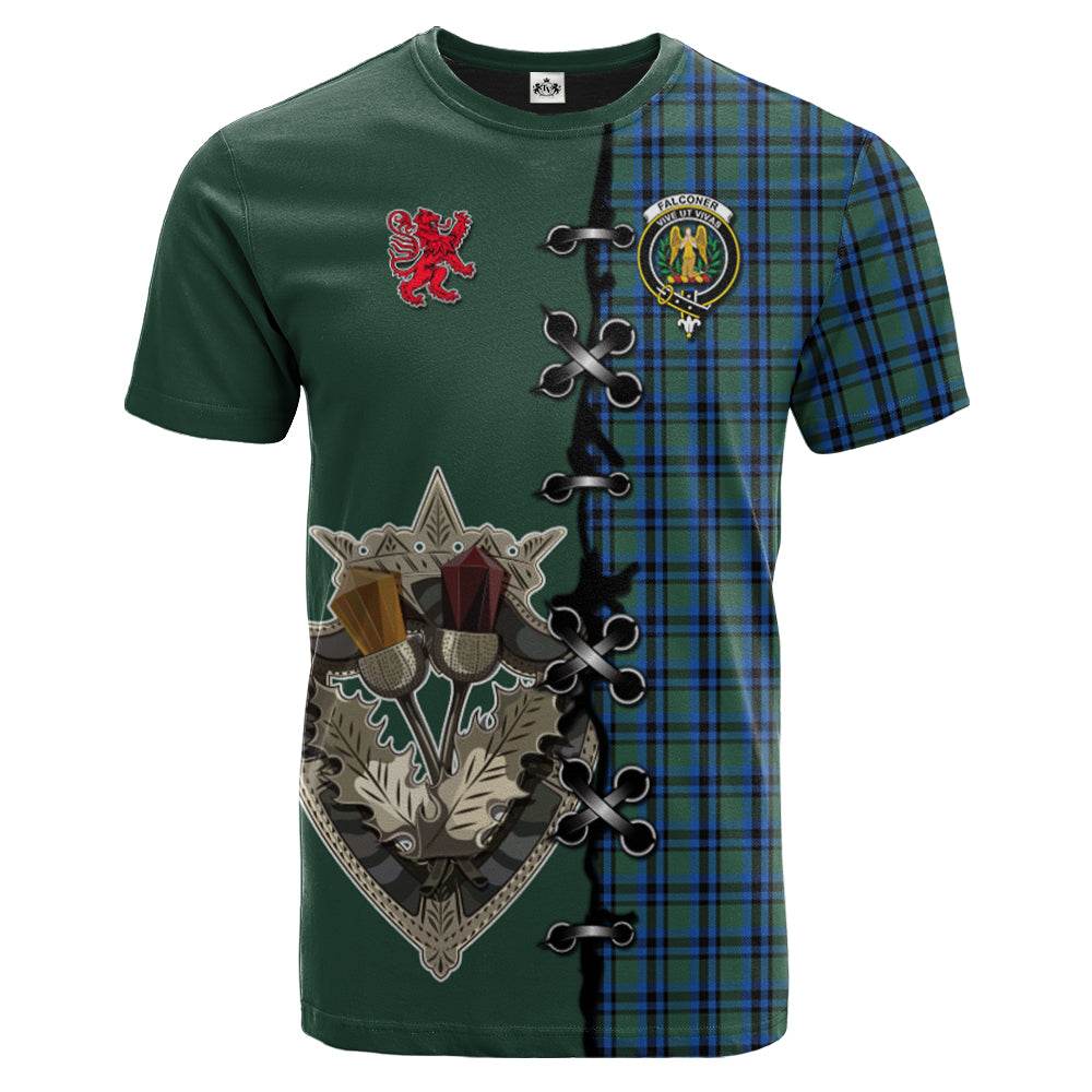 Falconer Tartan T-shirt - Lion Rampant And Celtic Thistle Style