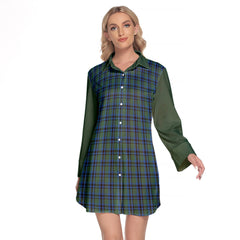 Falconer Tartan Women's Lapel Shirt Dress With Long Sleeve