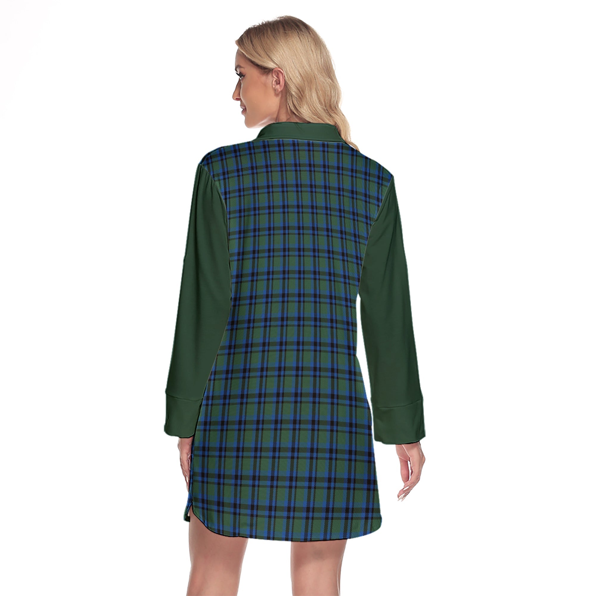 Falconer Tartan Women's Lapel Shirt Dress With Long Sleeve