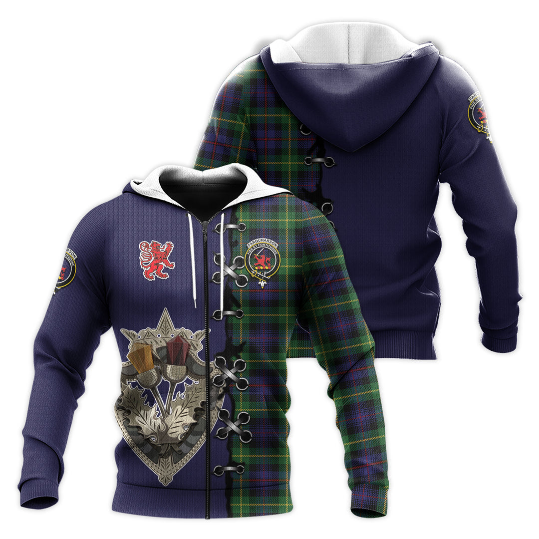 Farquharson Tartan Hoodie - Lion Rampant And Celtic Thistle Style