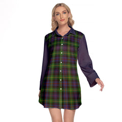 Farquharson Tartan Women's Lapel Shirt Dress With Long Sleeve