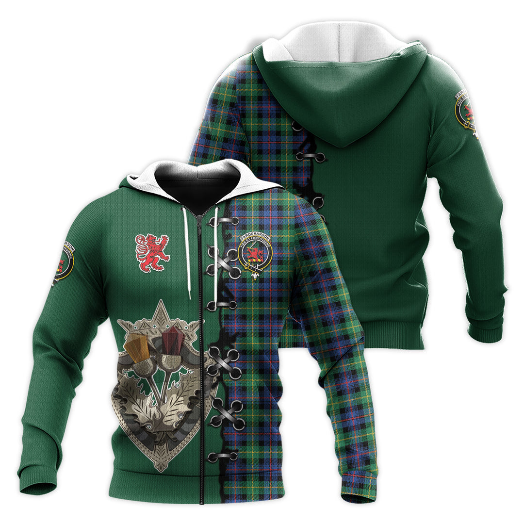 Farquharson Ancient Tartan Hoodie - Lion Rampant And Celtic Thistle Style